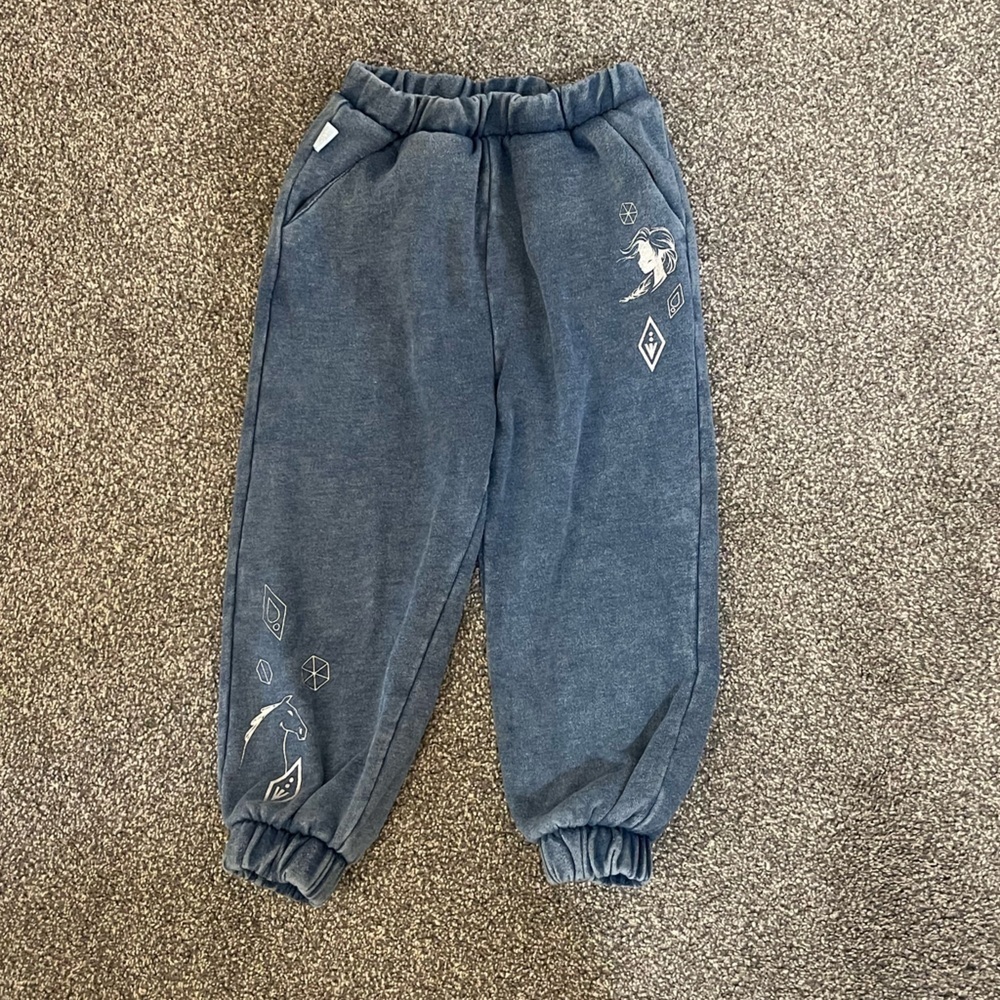 Girl’s Disney Store blue Elsa Frozen oversized sweatpants joggers 4 - Picture 1 of 5
